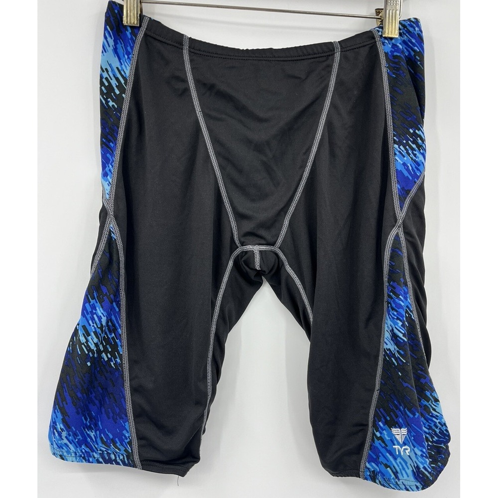 TYR Swim Shorts Jammer Men's 28 Swimsuit Black Blue Drawstring
